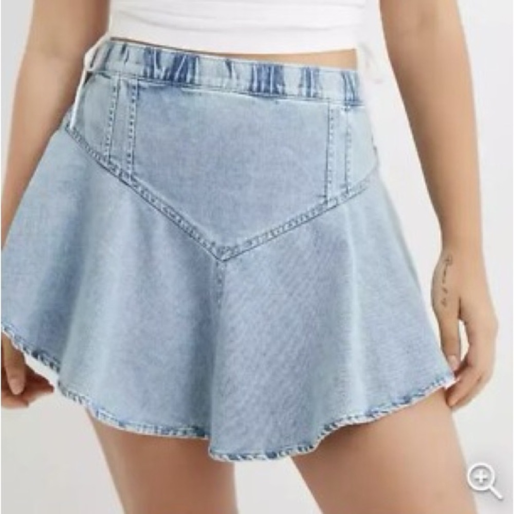 Light Wash Denim Flared Mini Skirt